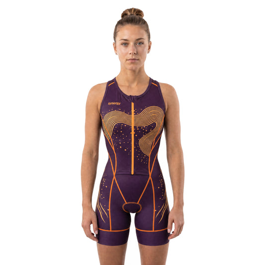 Women's Pro Sleeveless Racerback Tri Suit - Aurora Purple Gold - Front